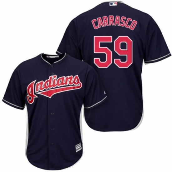 Youth Majestic Cleveland Indians 59 Carlos Carrasco Replica Navy Blue Alternate 1 Cool Base MLB Jersey