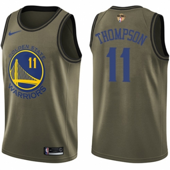 Men's Nike Golden State Warriors 11 Klay Thompson Swingman Green Salute to Service 2018 NBA Finals Bound NBA Jersey
