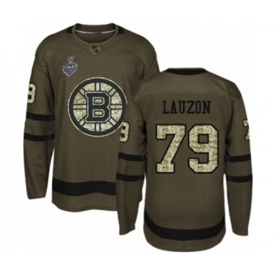 Men's Boston Bruins 79 Jeremy Lauzon Authentic Green Salute to Service 2019 Stanley Cup Final Bound Hockey Jersey