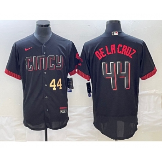 Men's Cincinnati Reds 44 Elly De La Cruz Number Black 2023 City Connect Cool Base Stitched Jersey