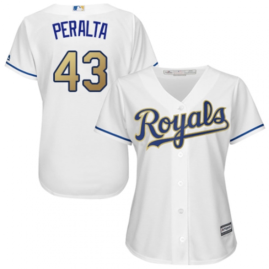 Women's Majestic Kansas City Royals 43 Wily Peralta Replica White Home Cool Base MLB Jersey