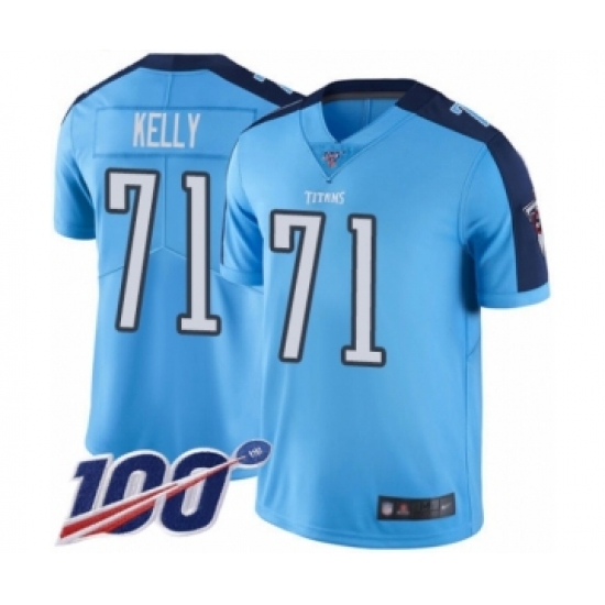 Men's Tennessee Titans 71 Dennis Kelly Limited Light Blue Rush Vapor Untouchable 100th Season Football Jersey