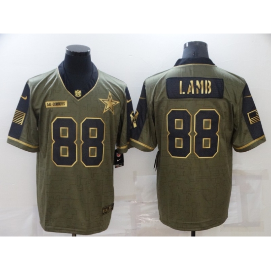 Men's Dallas Cowboys 88 CeeDee Lamb Gold 2021 Salute To Service Limited Player Jersey