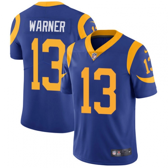 Men's Nike Los Angeles Rams 13 Kurt Warner Royal Blue Alternate Vapor Untouchable Limited Player NFL Jersey