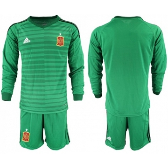 Spain Blank Green Long Sleeves Goalkeeper Soccer Country Jersey