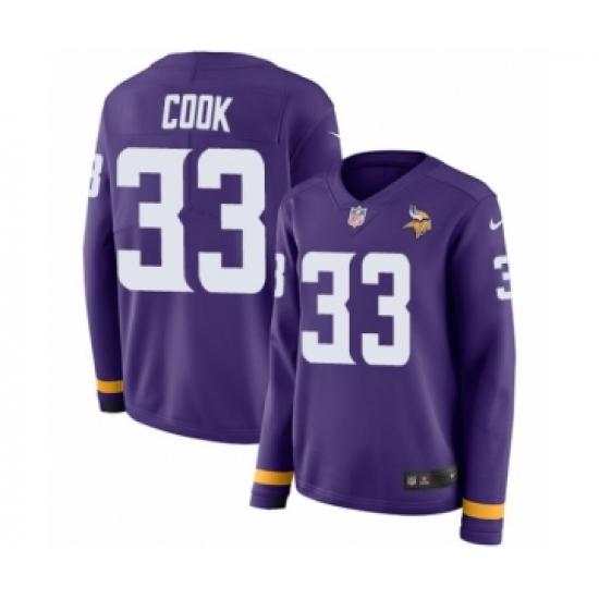 Women's Nike Minnesota Vikings 33 Dalvin Cook Limited Purple Therma Long Sleeve NFL Jersey