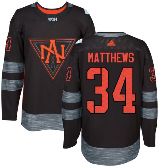 Men's Adidas Team North America 34 Auston Matthews Authentic Black Away 2016 World Cup of Hockey Jersey