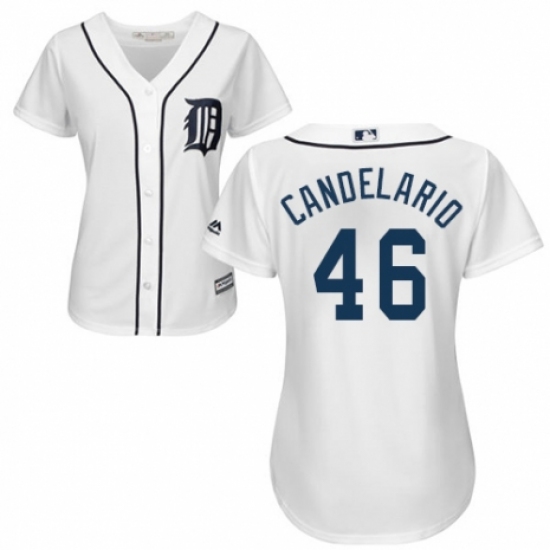 Women's Majestic Detroit Tigers 46 Jeimer Candelario Replica White Home Cool Base MLB Jersey