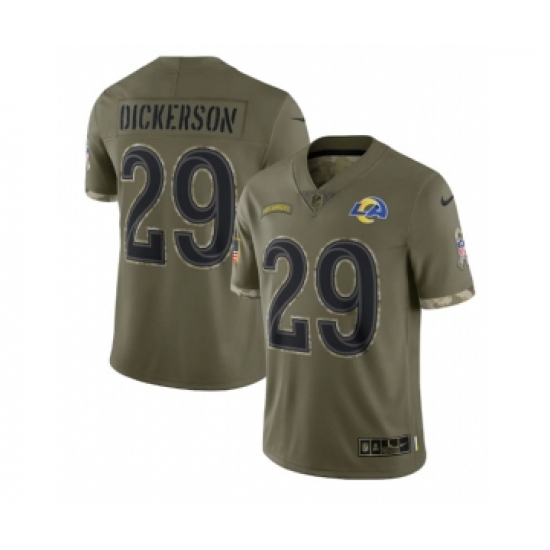 Men's Los Angeles Rams 29 Eric Dickerson 2022 Olive Salute To Service Limited Stitched Jersey
