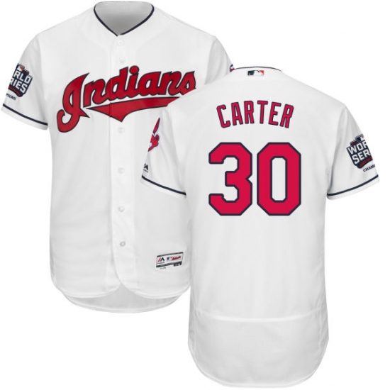 Men's Majestic Cleveland Indians 30 Joe Carter White 2016 World Series Bound Flexbase Authentic Collection MLB Jersey