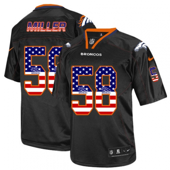Men's Nike Denver Broncos 58 Von Miller Elite Black USA Flag Fashion NFL Jersey