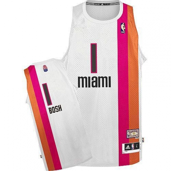 Men's Adidas Miami Heat 1 Chris Bosh Authentic White ABA Hardwood Classic NBA Jersey