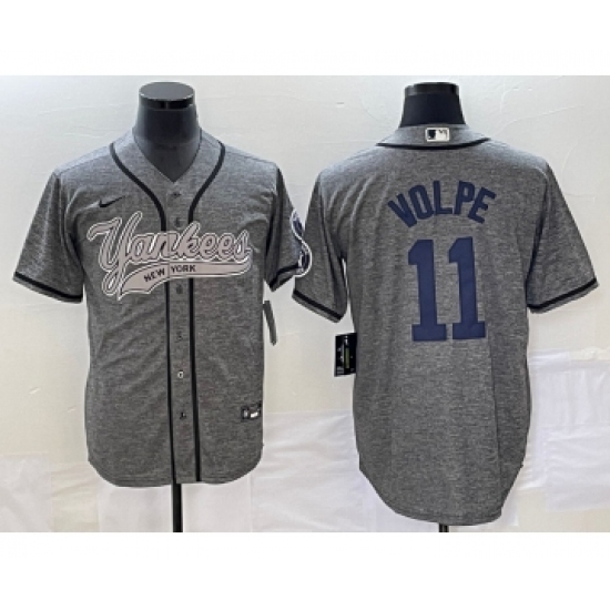 Men's New York Yankees 11 Anthony Volpe Grey Gridiron Cool Base Stitched Baseball Jersey