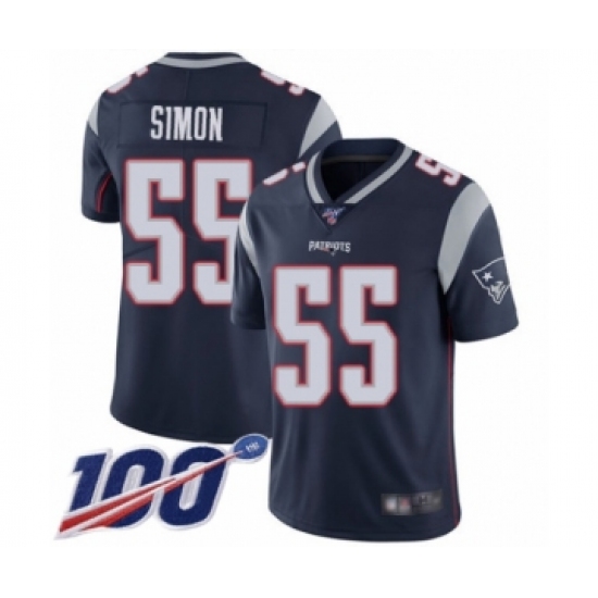 Youth New England Patriots 55 John Simon Navy Blue Team Color Vapor Untouchable Limited Player 100th Season Football Jersey