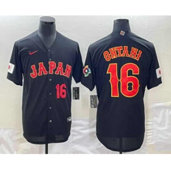 Men's Japan Baseball 16 Shohei Ohtani Number 2023 Black World Classic Stitched Jersey