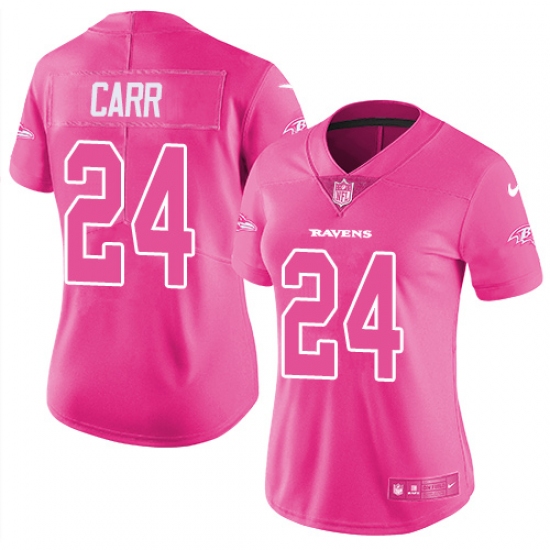 Women's Nike Baltimore Ravens 24 Brandon Carr Limited Pink Rush Fashion NFL Jersey