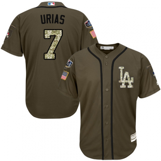 Men's Majestic Los Angeles Dodgers 7 Julio Urias Authentic Green Salute to Service 2018 World Series MLB Jersey
