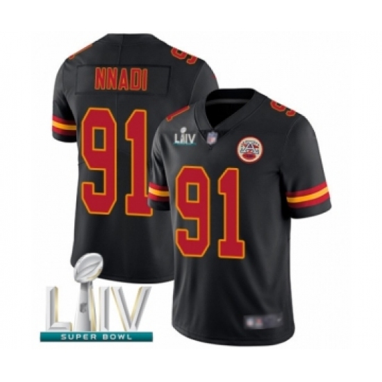 Men's Kansas City Chiefs 91 Derrick Nnadi Limited Black Rush Vapor Untouchable Super Bowl LIV Bound Football Jersey