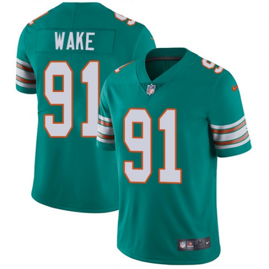 Youth Nike Miami Dolphins 91 Cameron Wake Aqua Green Alternate Vapor Untouchable Limited Player NFL Jersey