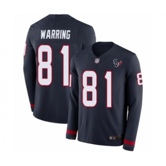 Youth Houston Texans 81 Kahale Warring Limited Navy Blue Therma Long Sleeve Football Jersey