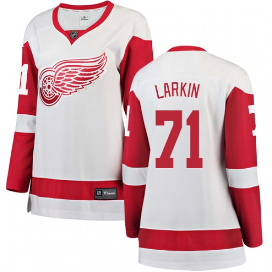 Women's Detroit Red Wings 71 Dylan Larkin Authentic White Away Fanatics Branded Breakaway NHL Jersey