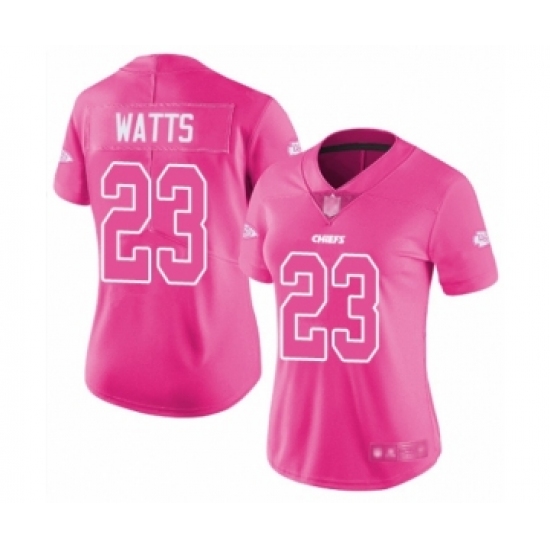 Women's Kansas City Chiefs 23 Armani Watts Limited Pink Rush Fashion Football Jersey