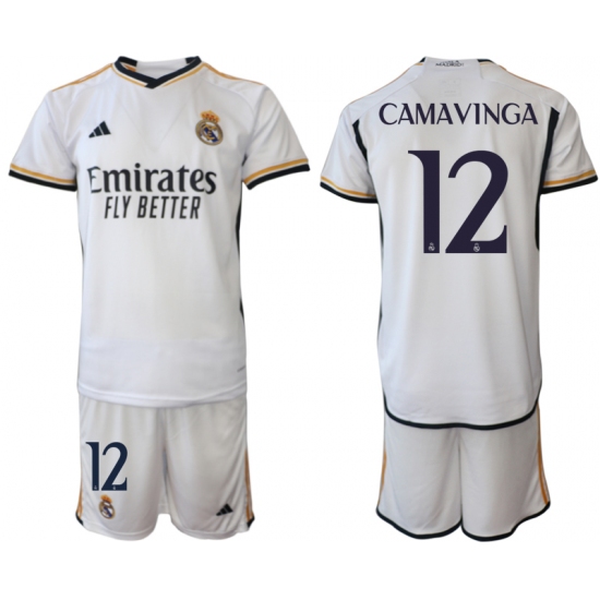 Men's Real Madrid 12 Camavinga 2023-24 White Home Soccer Jersey