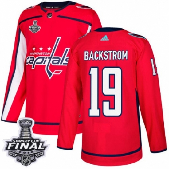 Youth Adidas Washington Capitals 19 Nicklas Backstrom Authentic Red Home 2018 Stanley Cup Final NHL Jersey