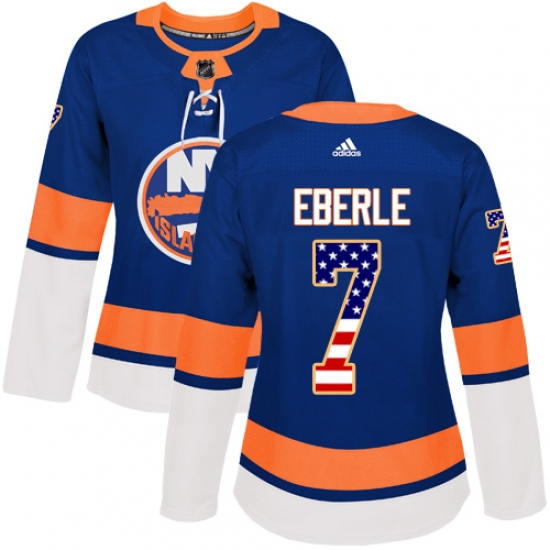Women's Adidas New York Islanders 7 Jordan Eberle Authentic Royal Blue USA Flag Fashion NHL Jersey