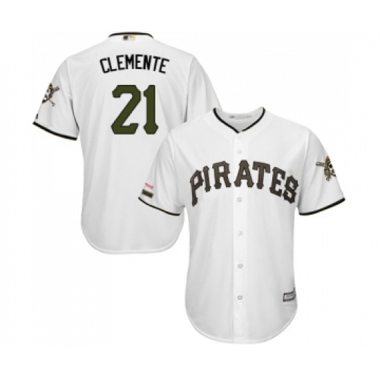 Men's Pittsburgh Pirates 21 Roberto Clemente Replica White Alternate Cool Base Baseball Jersey