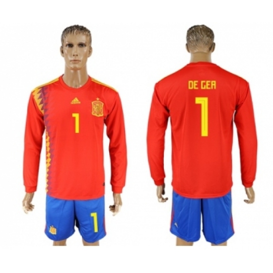 Spain 1 De Gea Red Home Long Sleeves Soccer Country Jersey