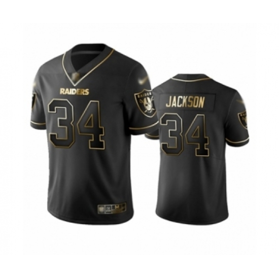 Men's Oakland Raiders 34 Bo Jackson Black Golden Edition Limited Player 100th Season Football Jersey
