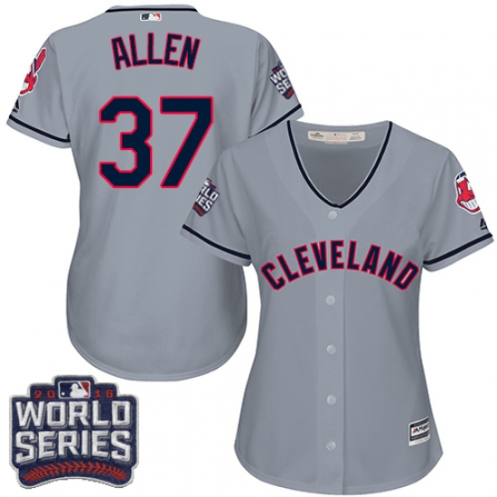 Women's Majestic Cleveland Indians 37 Cody Allen Authentic Grey Road 2016 World Series Bound Cool Base MLB Jersey