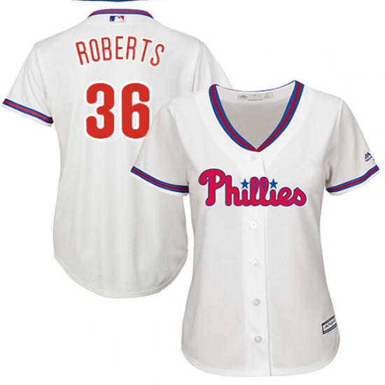 Women's Majestic Philadelphia Phillies 36 Robin Roberts Replica Cream Alternate Cool Base MLB Jersey