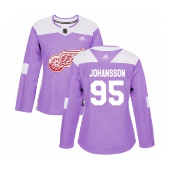 Women's Detroit Red Wings 95 Albert Johansson Authentic Purple Fights Cancer Practice Hockey Jersey