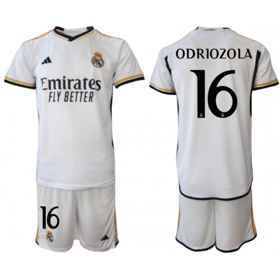 Men's Real Madrid 16 Odriozola 2023-24 White Home Soccer Jersey