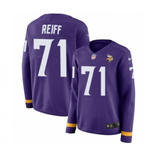 Women's Nike Minnesota Vikings 71 Riley Reiff Limited Purple Therma Long Sleeve NFL Jersey