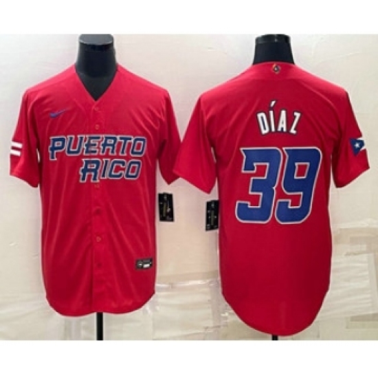 Men's Puerto Rico Baseball 39 Edwin Diaz 2023 Red World Baseball Classic Stitched Jersey