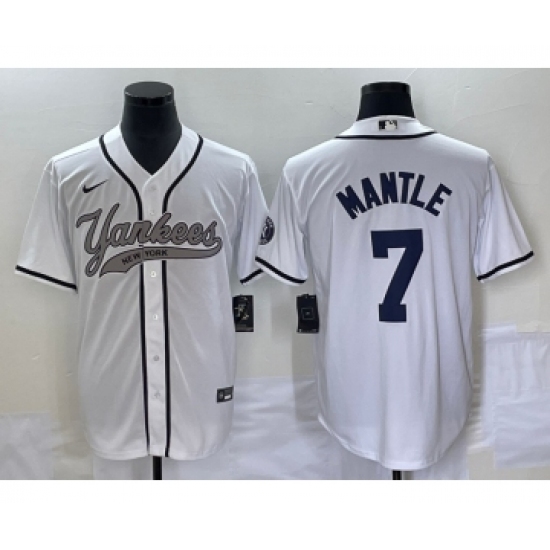 Men's New York Yankees 7 Mickey Mantle White Cool Base Stitched Baseball Jersey