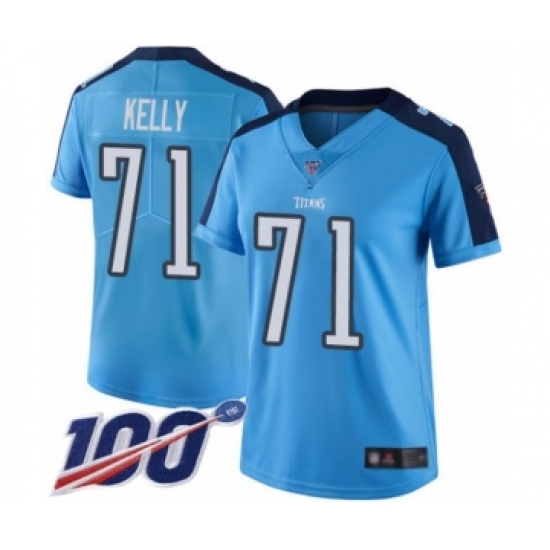 Women's Tennessee Titans 71 Dennis Kelly Limited Light Blue Rush Vapor Untouchable 100th Season Football Jersey