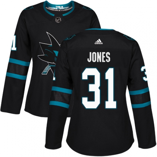 Women's Adidas San Jose Sharks 31 Martin Jones Premier Black Alternate NHL Jersey