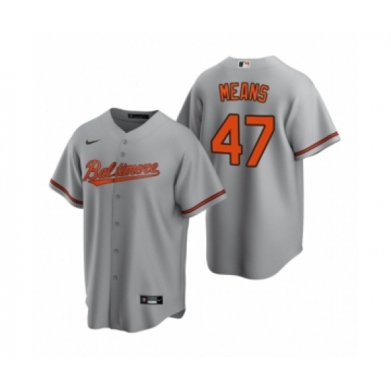 Youth Baltimore Orioles 47 John Means Nike Gray Replica Road Jersey