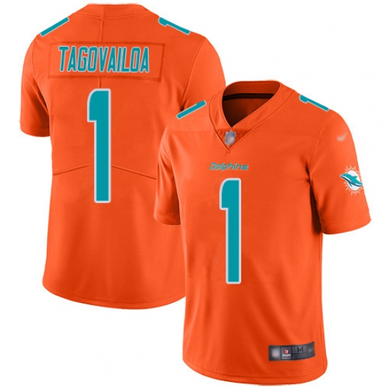 Youth Miami Dolphins 1 Tua Tagovailoa Orange Stitched Limited Inverted Legend Jersey