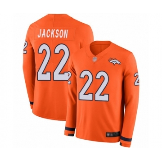 Youth Denver Broncos 22 Kareem Jackson Limited Orange Therma Long Sleeve Football Jersey