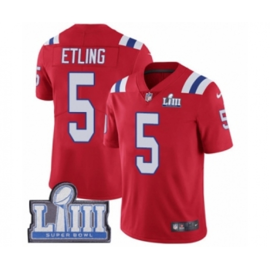 Men's Nike New England Patriots 5 Danny Etling Red Alternate Vapor Untouchable Limited Player Super Bowl LIII Bound NFL Jersey