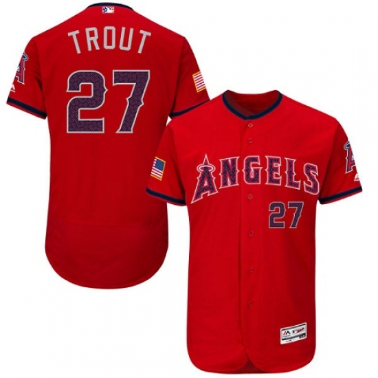 Men's Majestic Los Angeles Angels of Anaheim 27 Mike Trout Authentic Red Fashion Stars & Stripes Flex Base MLB Jersey