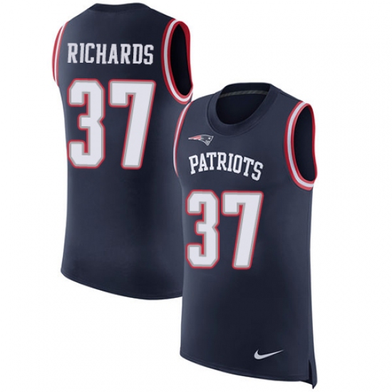 Men's Nike New England Patriots 37 Jordan Richards Limited Navy Blue Rush Player Name & Number Tank Top NFL Jersey