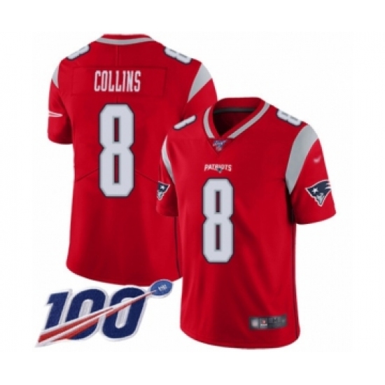 Youth New England Patriots 8 Jamie Collins Limited Red Inverted Legend 100th Season Football Jersey
