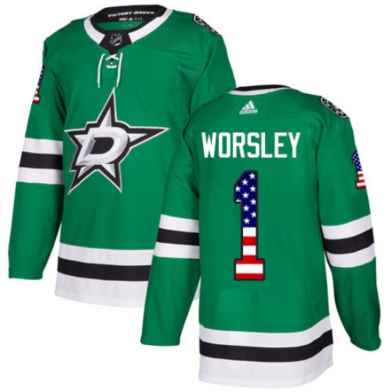 Men's Adidas Dallas Stars 1 Gump Worsley Authentic Green USA Flag Fashion NHL Jersey