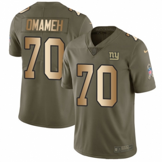 Men's Nike New York Giants 70 Patrick Omameh Limited Olive Gold 2017 Salute to Service NFL Jersey